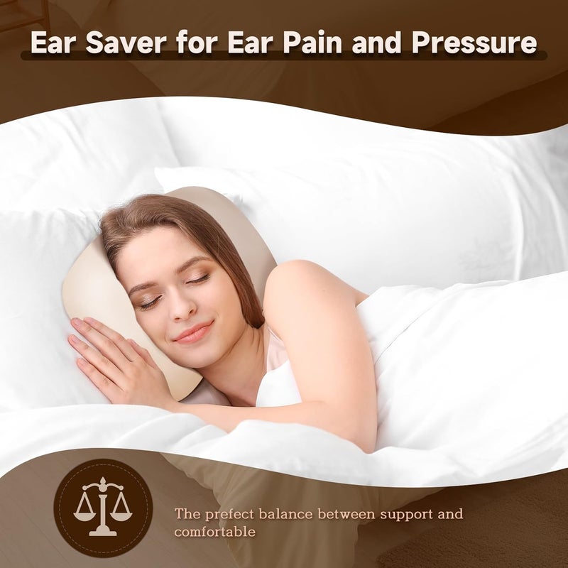 Wuronsa Ear Piercing Pillow with an Ear Hole, Cotton and Polyester Side Sleeping Pillow for CNH and Ear Pain Ear Inflammation Pressure Sores for Side Sleepers, Ear Guard Pillow (Light Yellow Silk) - Image 3